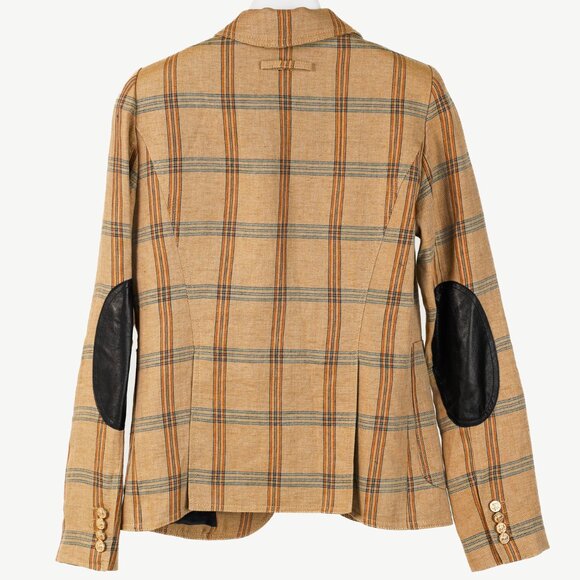 Smythe Patch Pocket Duchess Burlap Plaid Leather-Elbow-Patch Blazer - Picture 3 of 10